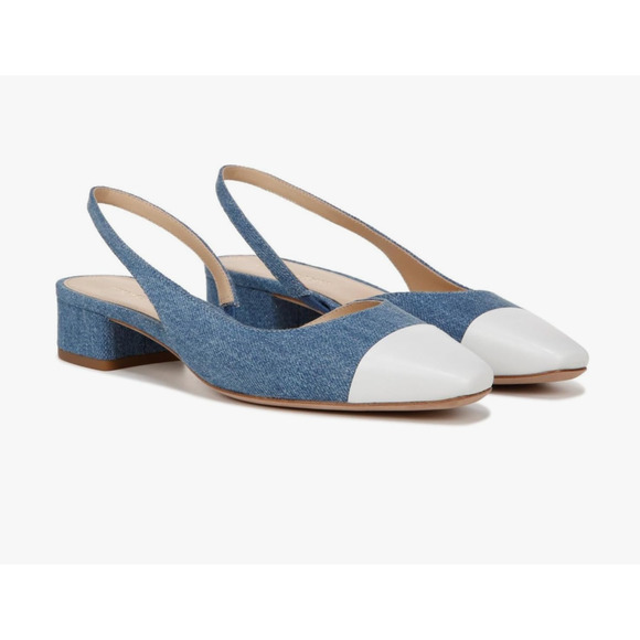VERONICA BEARD Cecile leather-trimmed denim slingback flats Sandals 8.5 NIB 350